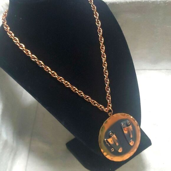 Vintage MCM Copper Rebejas Comedy Tragedy Copper Pendant Necklace - Picture 3 of 9